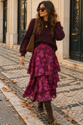 Saia com folhos Bordeaux